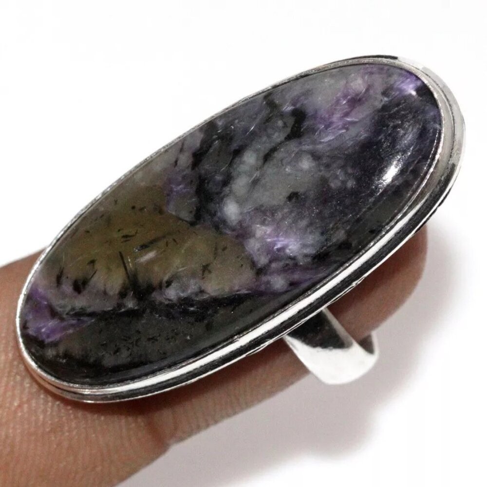 925 Sterling Silver Handmade Charoite Gemestone Ring Size 8